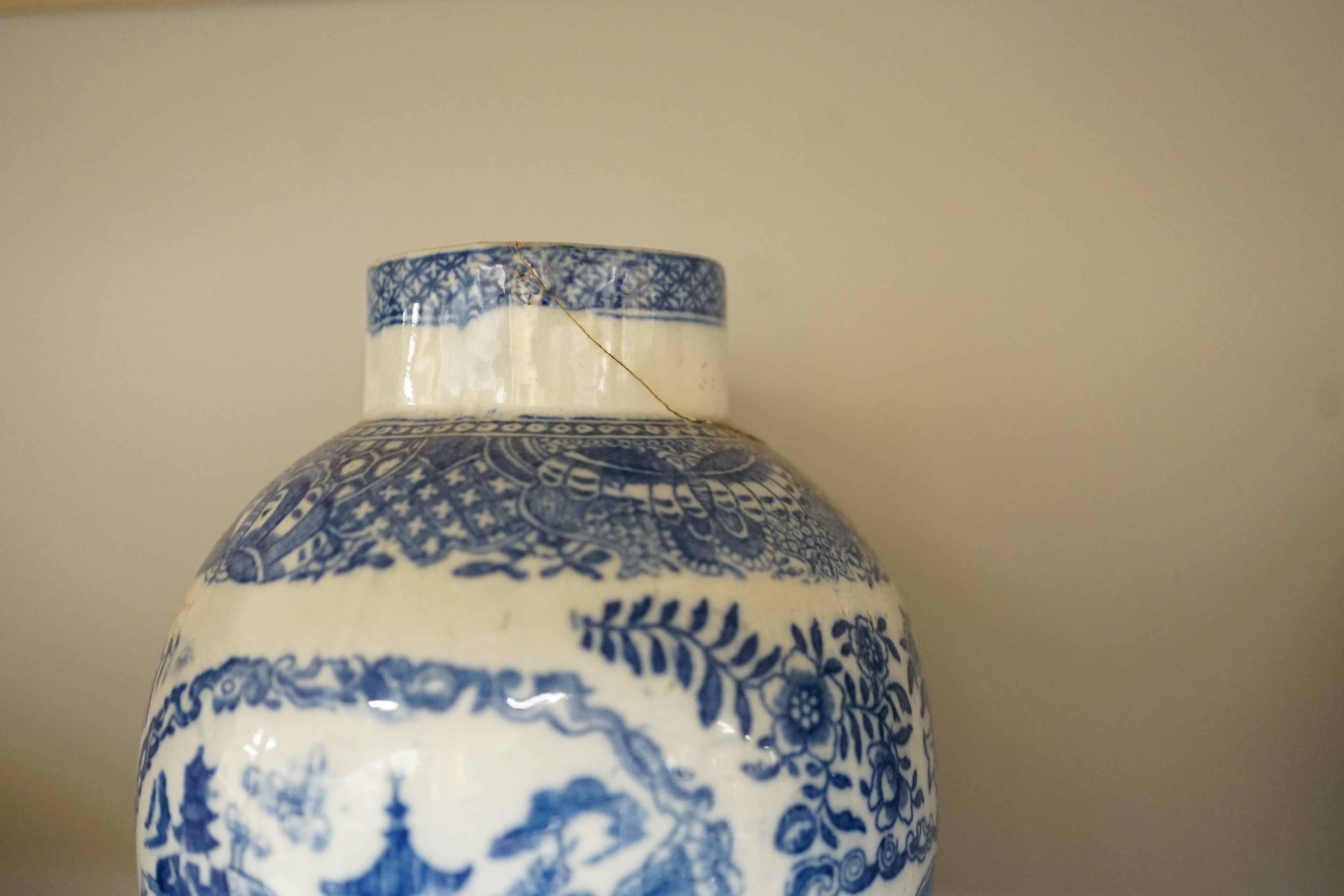 A pair of 19th century blue and white chinoiserie vases, a pearlware teapot, possibly Harley of Lane End, c.1805, three cream ware plates and two other plates, tallest 25cm